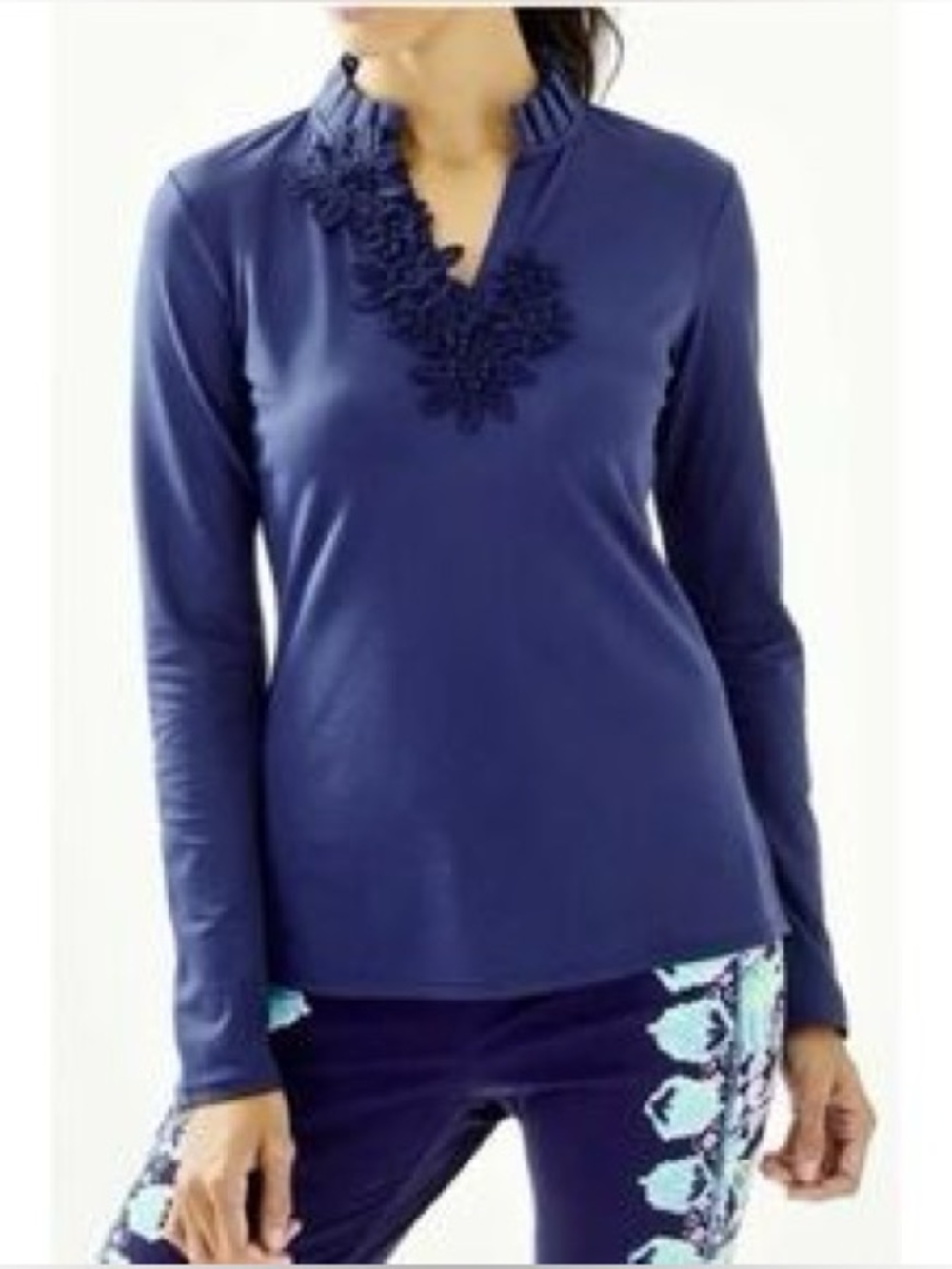 Lilly Pulitzer Frida Longsleeve Flower Polo Women’s Small Navy Golf